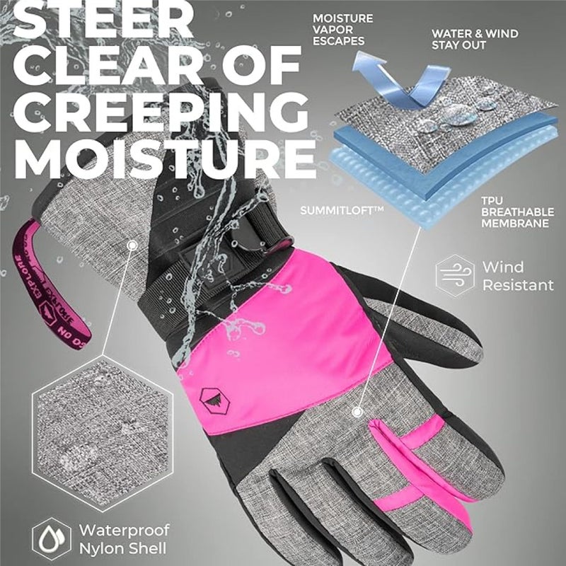 Tough Outdoors Women's Ski Gloves - Waterproof Women's Snow Gloves - Winter Ski Snow Gloves - Snowboard Gloves - Ladies' Cold Weather Gloves - Image 3